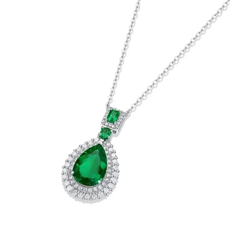Emerald Pear Pendant Necklace | Silver - Image 3