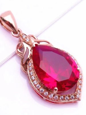 Geometric Teardrop Ruby Necklace | Rose Gold