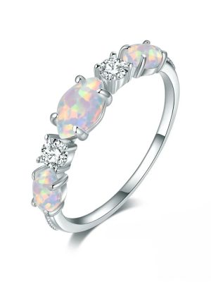White Opal Wedding Ring | Sterling Silver