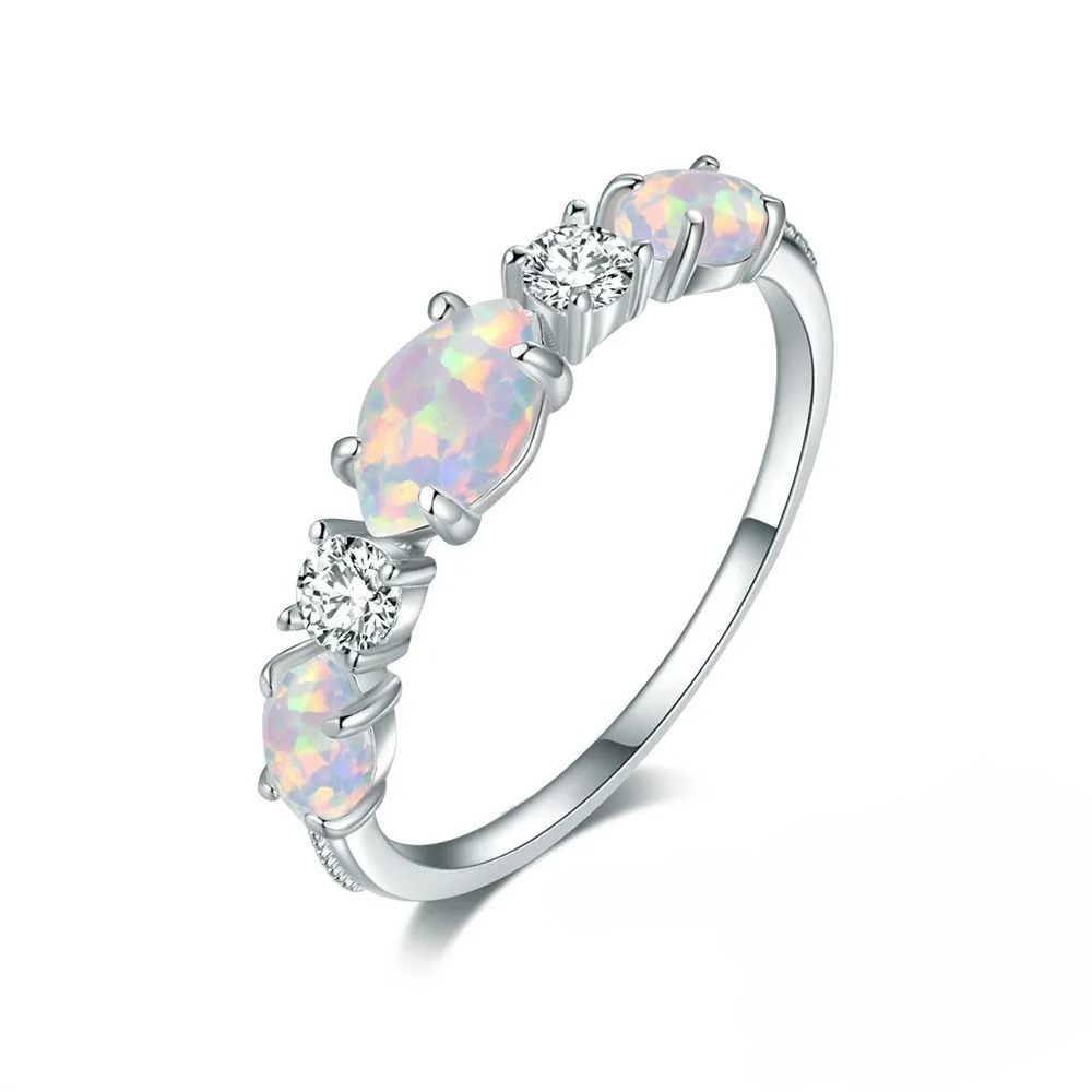 White Opal Wedding Ring | Sterling Silver