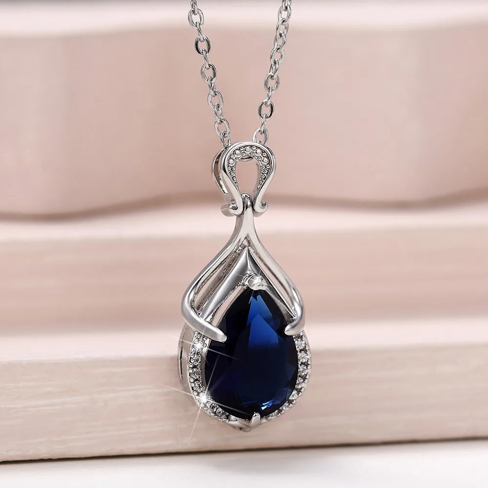 Blue Pear Pendant Necklace | Sterling Silver - Image 7