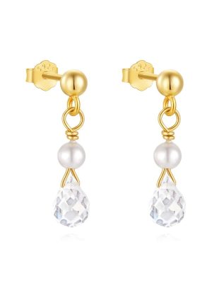 Minimalist Pearl Zircon Earrings | 18K Gold