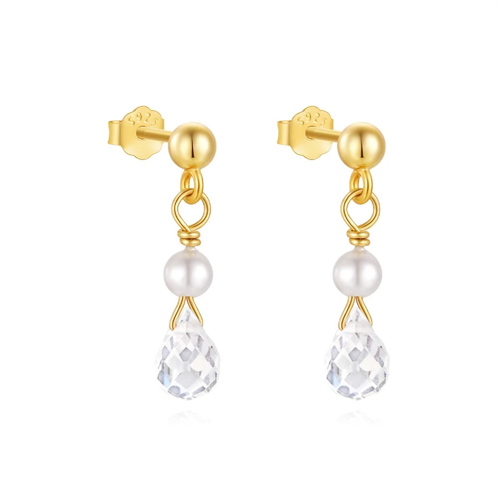 Minimalist Pearl Zircon Earrings | 18K Gold