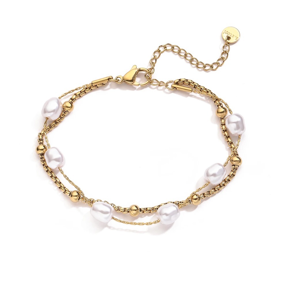 Double Layers Pearl Bracelet | 18K Gold