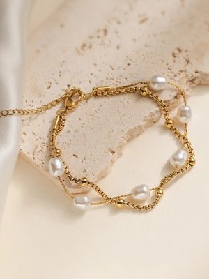 Double Layers Pearl Bracelet | 18K Gold