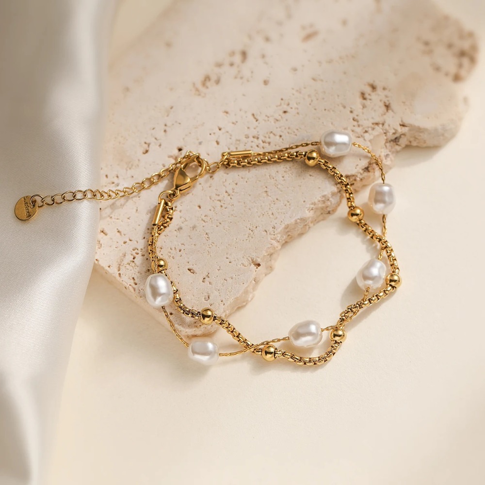 Double Layers Pearl Bracelet | 18K Gold - Image 2