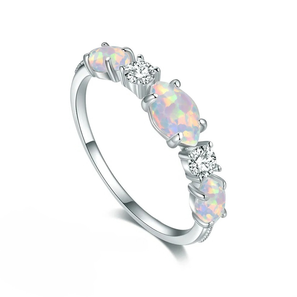White Opal Wedding Ring | Sterling Silver - Image 3
