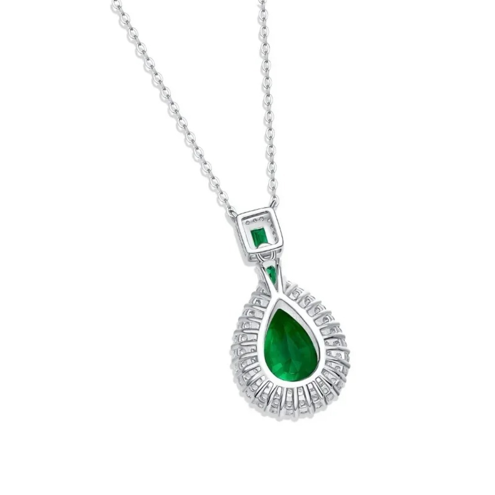 Emerald Pear Pendant Necklace | Silver - Image 4
