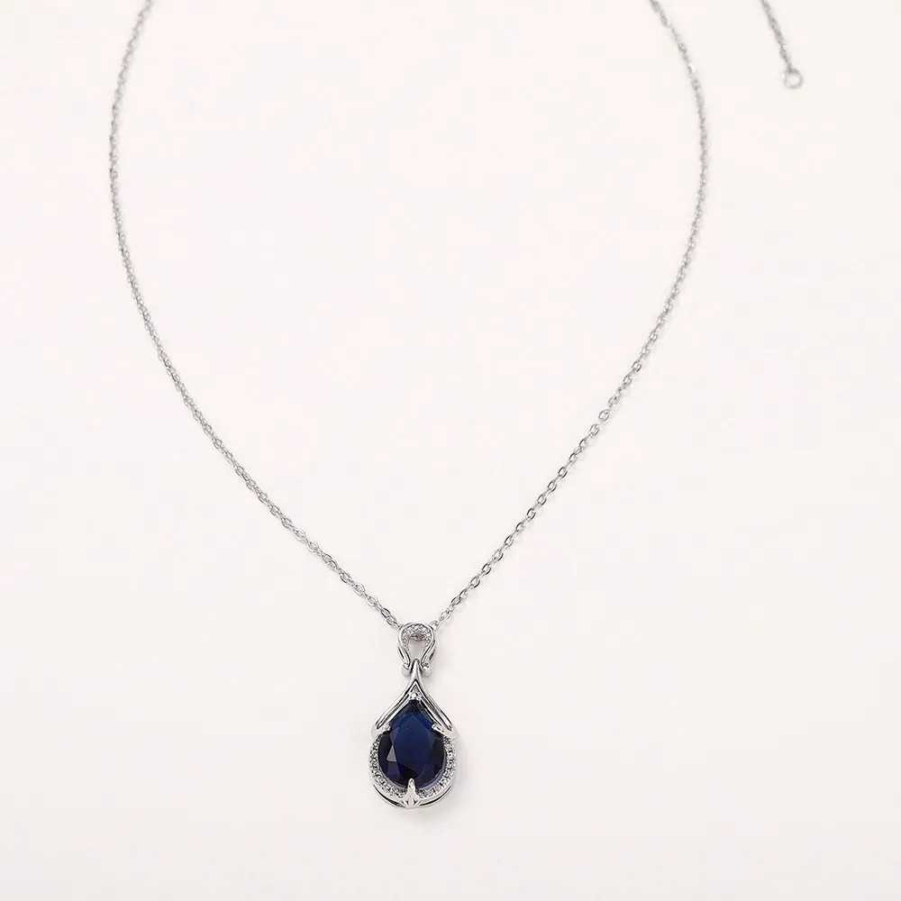 Blue Pear Pendant Necklace | Sterling Silver - Image 5