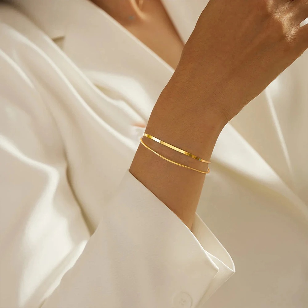 Minimalist Double Layer Snake Bracelets | Gold - Image 2