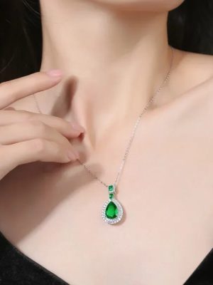 Emerald Pear Pendant Necklace | Silver