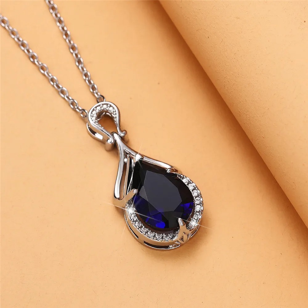 Blue Pear Pendant Necklace | Sterling Silver - Image 4