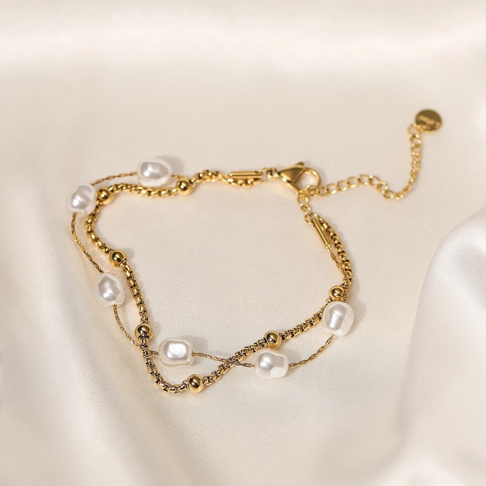 Double Layers Pearl Bracelet | 18K Gold - Image 3