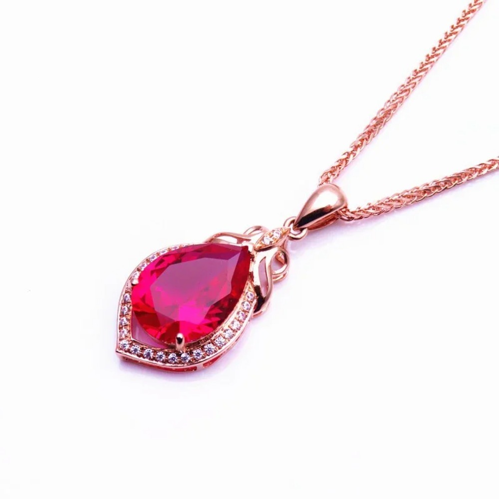 Geometric Teardrop Ruby Necklace | Rose Gold - Image 4