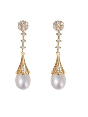 Luxurious Diamond Pearl Earrings | 18K Gold