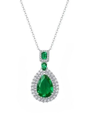 Emerald Pear Pendant Necklace | Silver