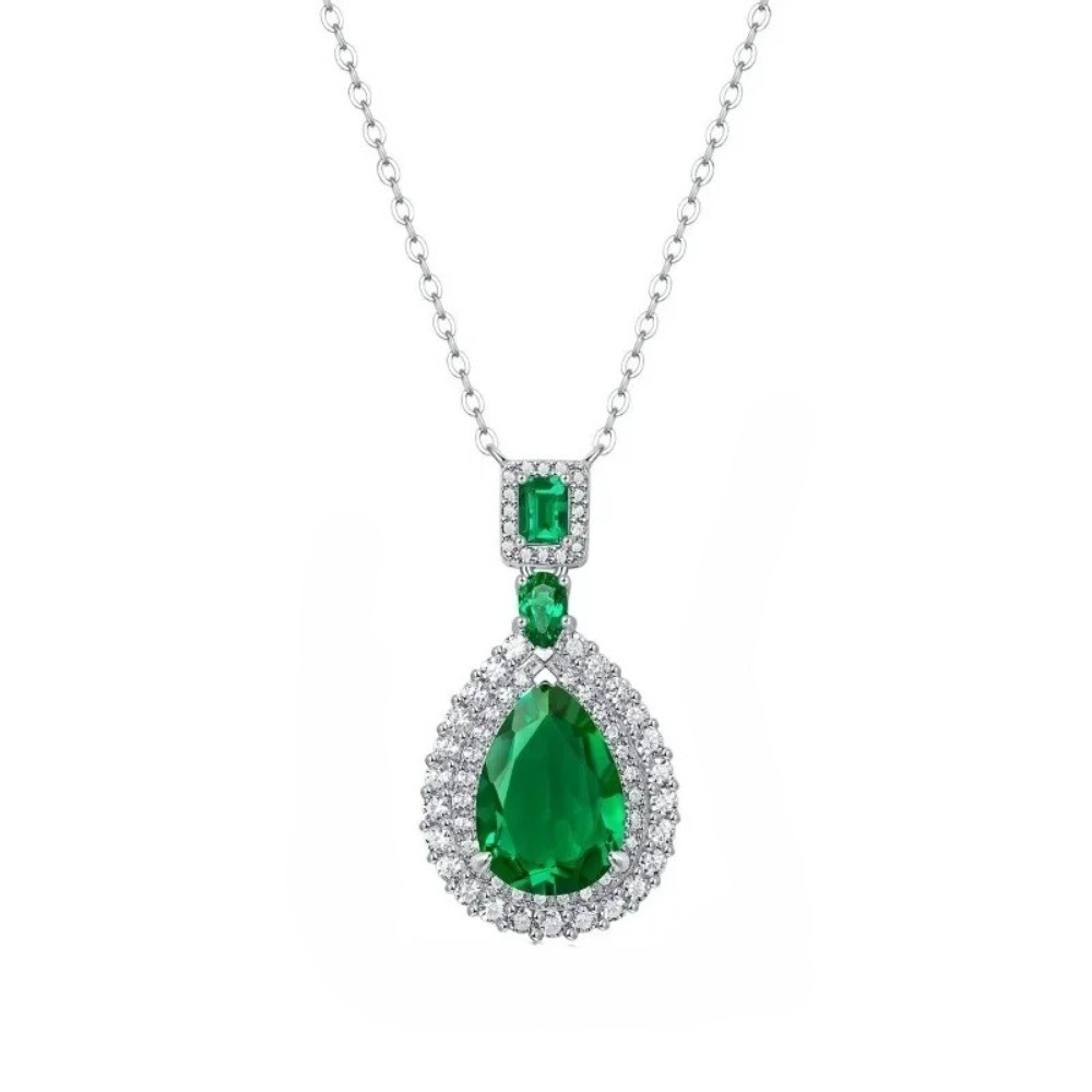 Emerald Pear Pendant Necklace | Silver