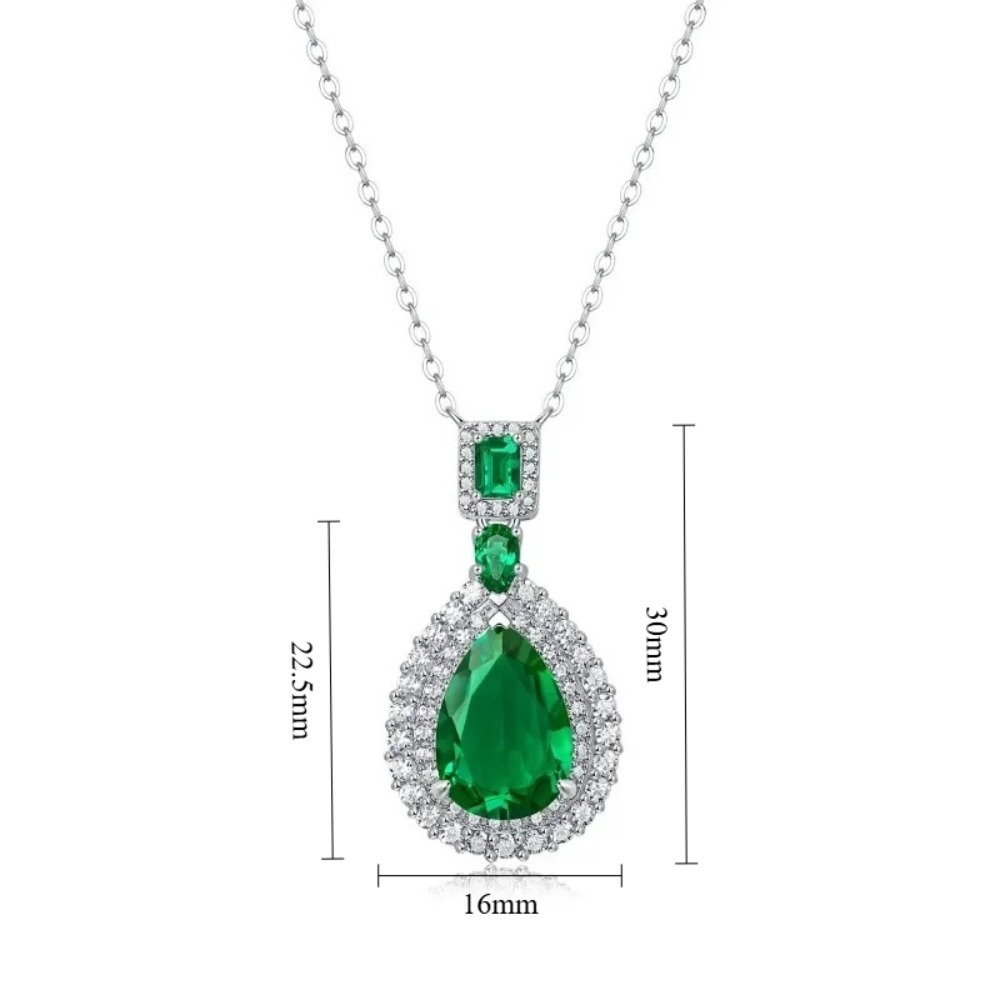 Emerald Pear Pendant Necklace | Silver - Image 5