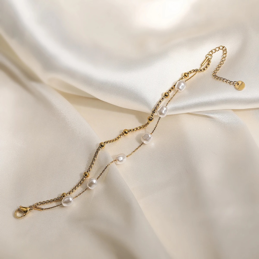 Double Layers Pearl Bracelet | 18K Gold - Image 4