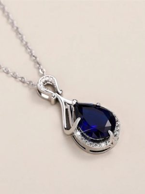 Blue Pear Pendant Necklace | Sterling Silver