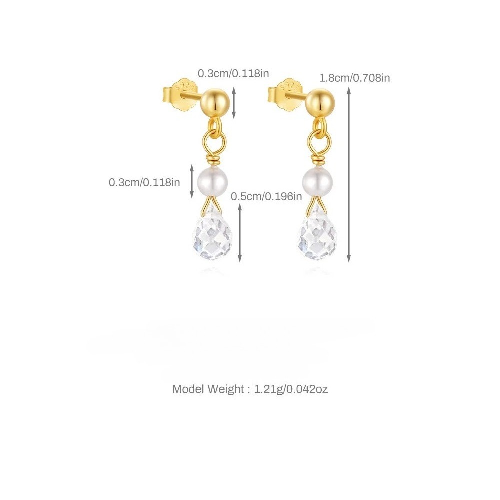 Minimalist Pearl Zircon Earrings | 18K Gold - Image 6