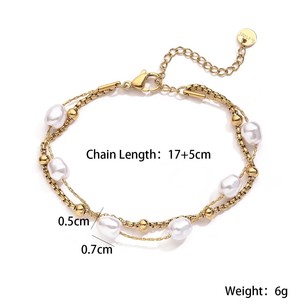 Double Layers Pearl Bracelet | 18K Gold - Image 5
