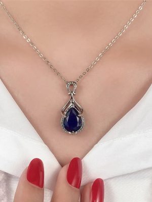 Blue Pear Pendant Necklace | Sterling Silver
