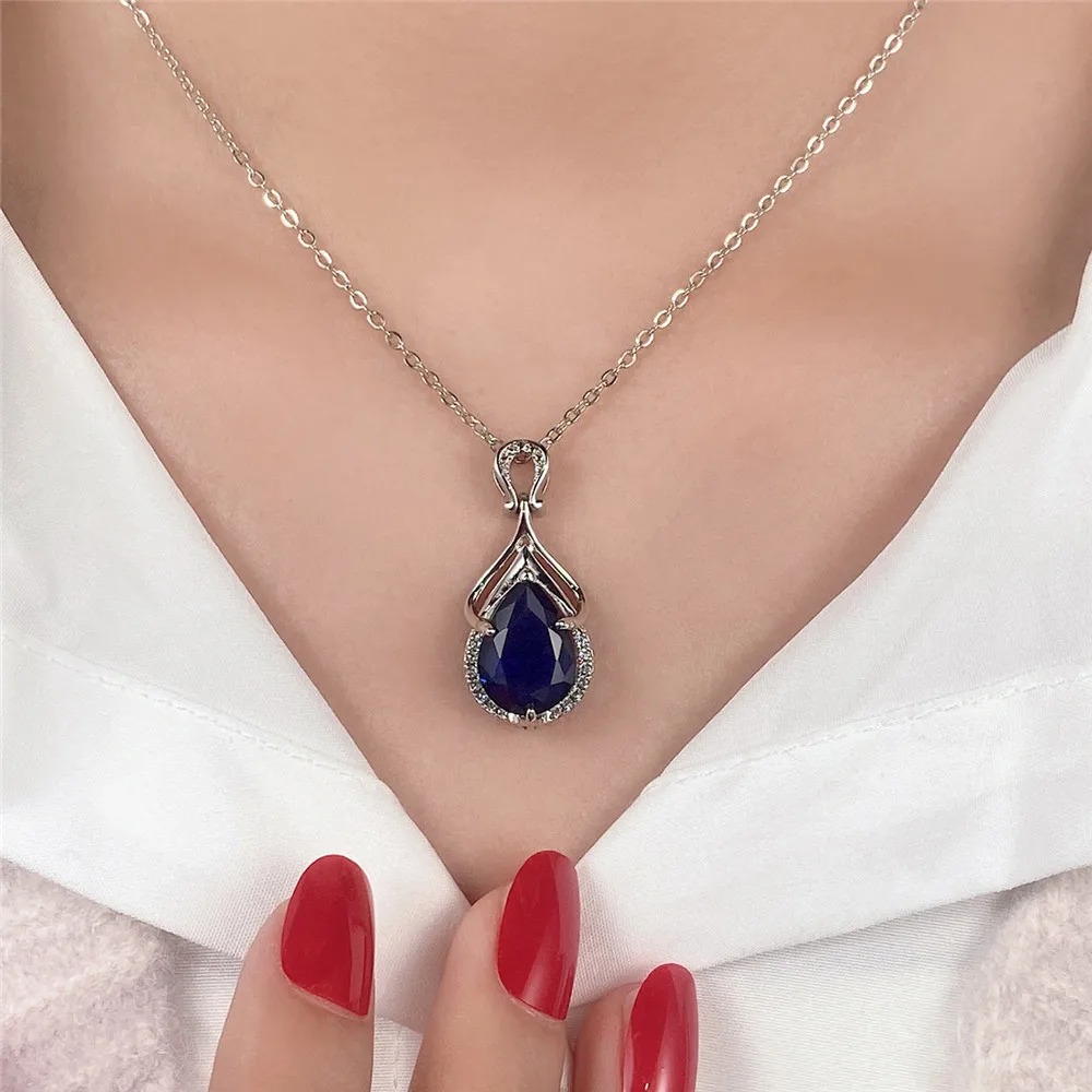 Blue Pear Pendant Necklace | Sterling Silver - Image 2