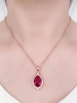 Geometric Teardrop Ruby Necklace | Rose Gold