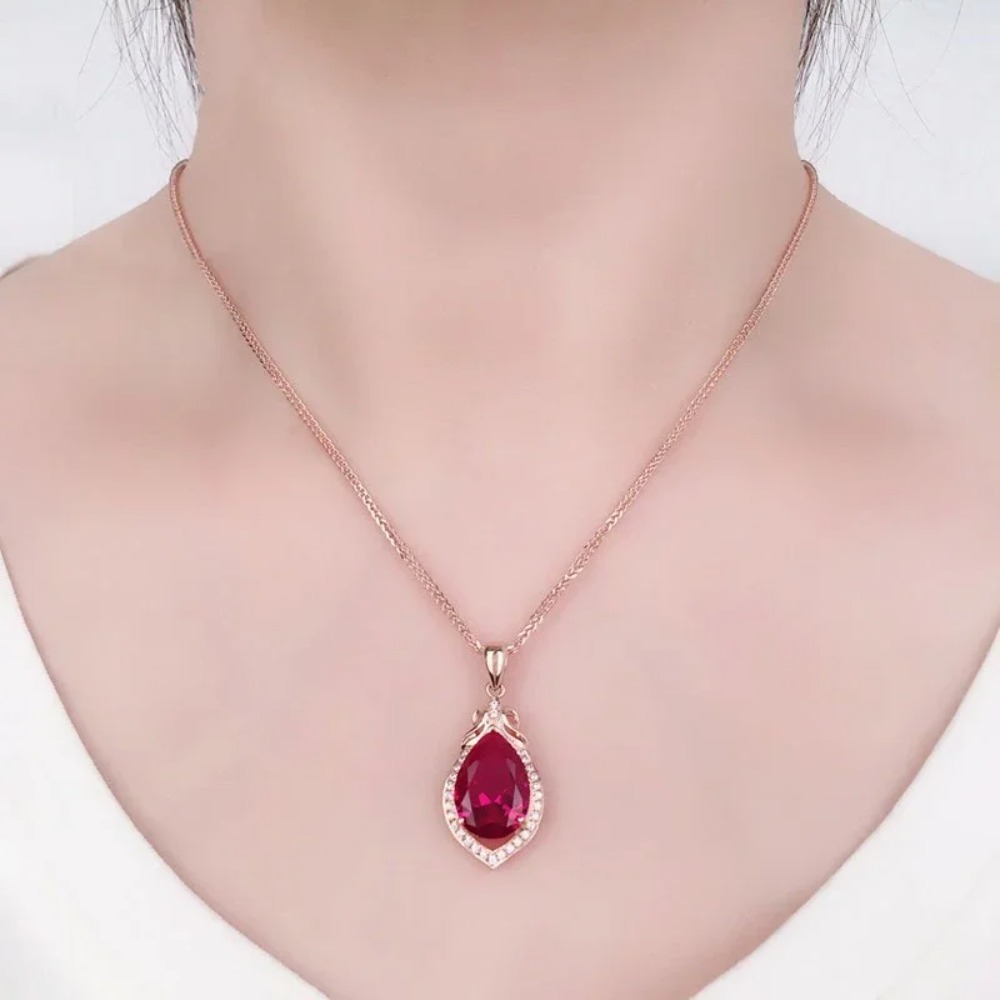 Geometric Teardrop Ruby Necklace | Rose Gold - Image 2
