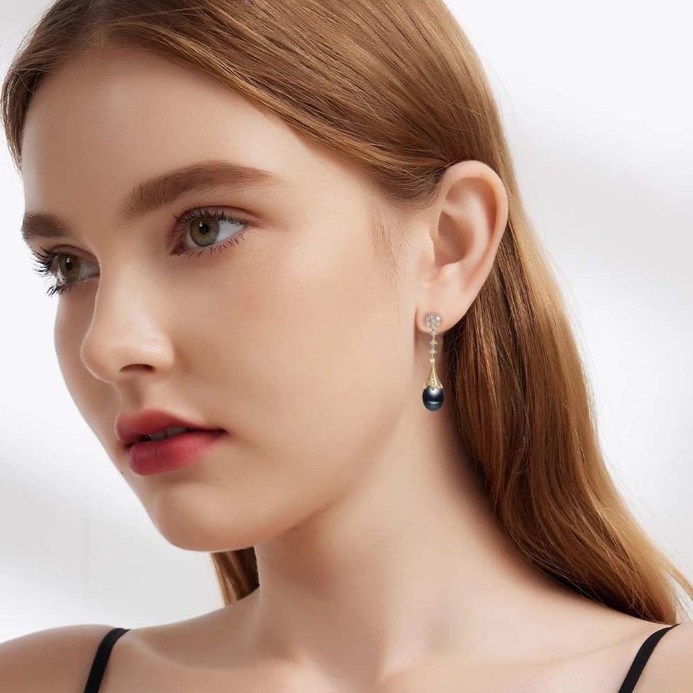 Luxurious Diamond Pearl Earrings | 18K Gold - Image 8